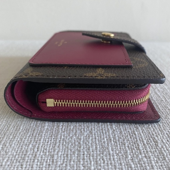 LOUIS VUITTON  Damier Ebene Juliette Wallet Bordeaux Wine Leather & LV Monogram - Picture 6 of 8